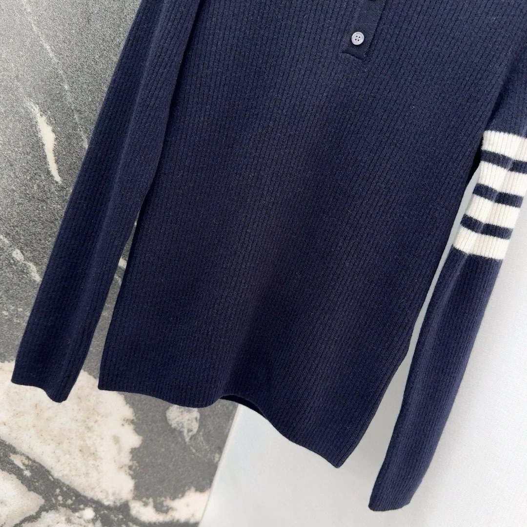 톰브라운 스트라이프 골지 니트 네이비