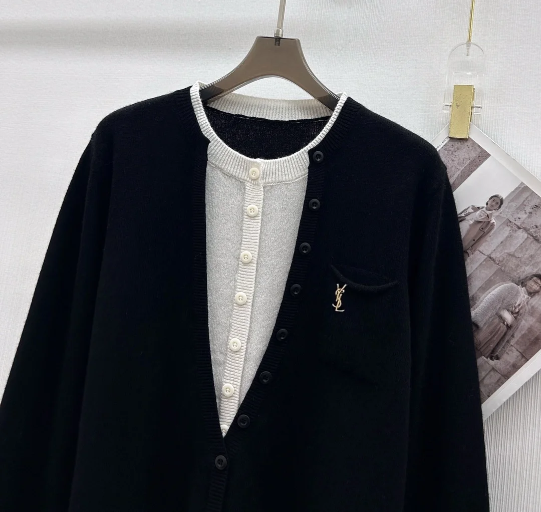 생로랑 오픈 투톤 가디건