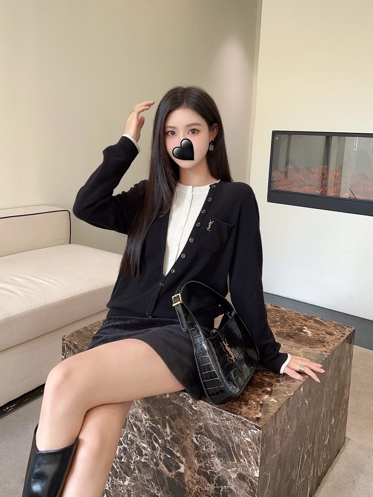 생로랑 오픈 투톤 가디건