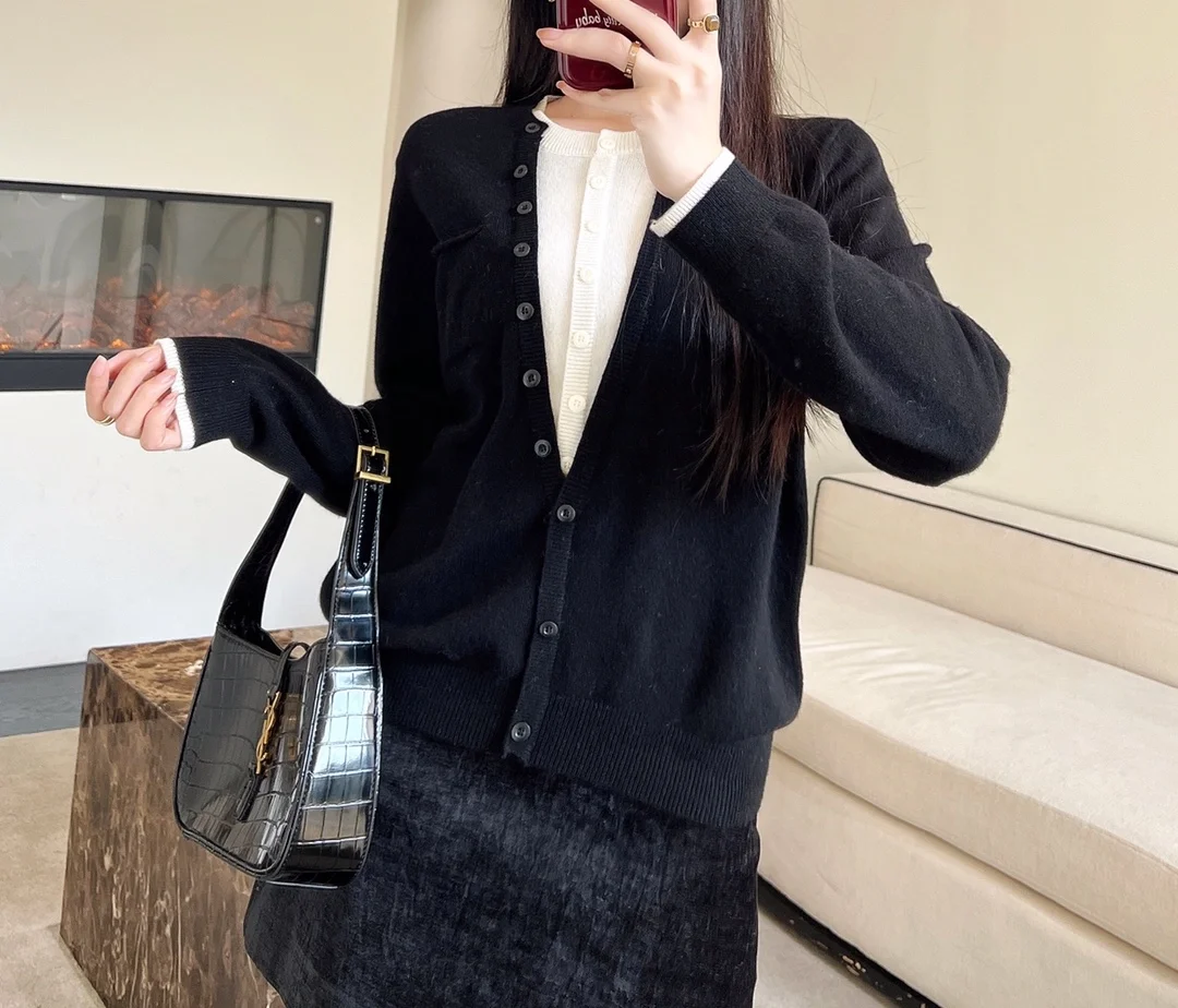 생로랑 오픈 투톤 가디건