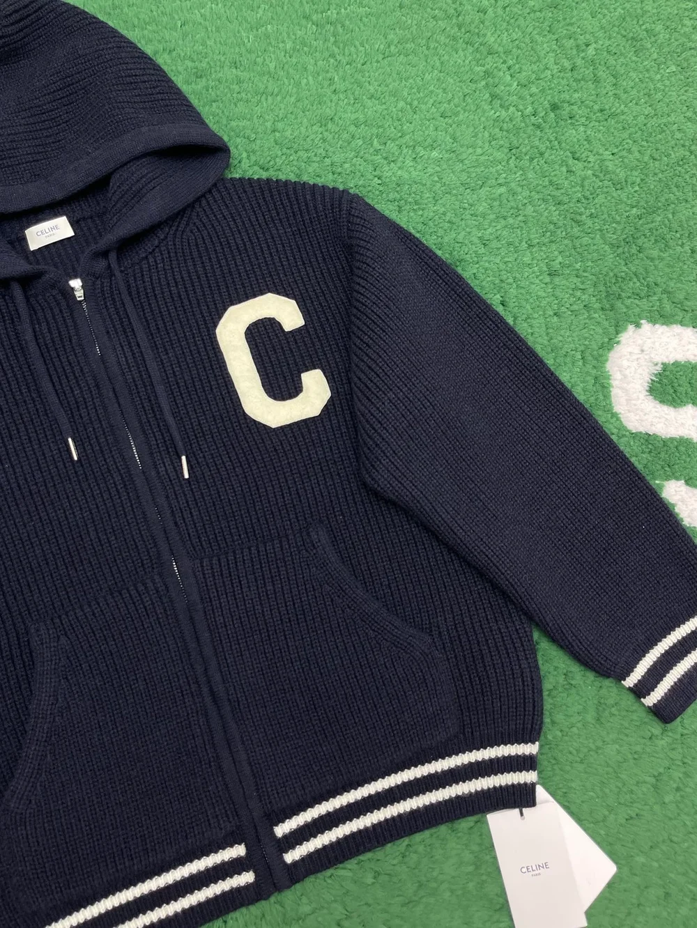 셀린느 컬리지 후드 울 스웨터 자켓