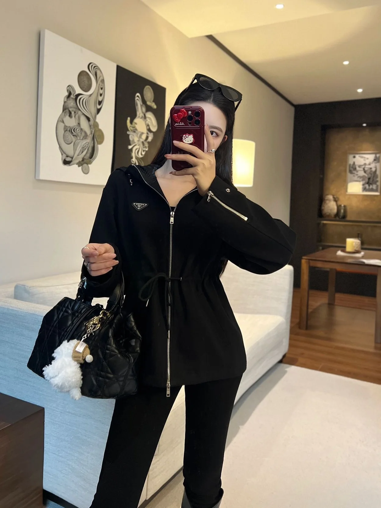 프라다 로고 후드 집업