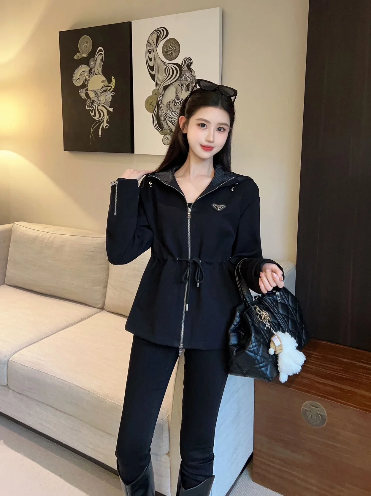 프라다 로고 후드 집업