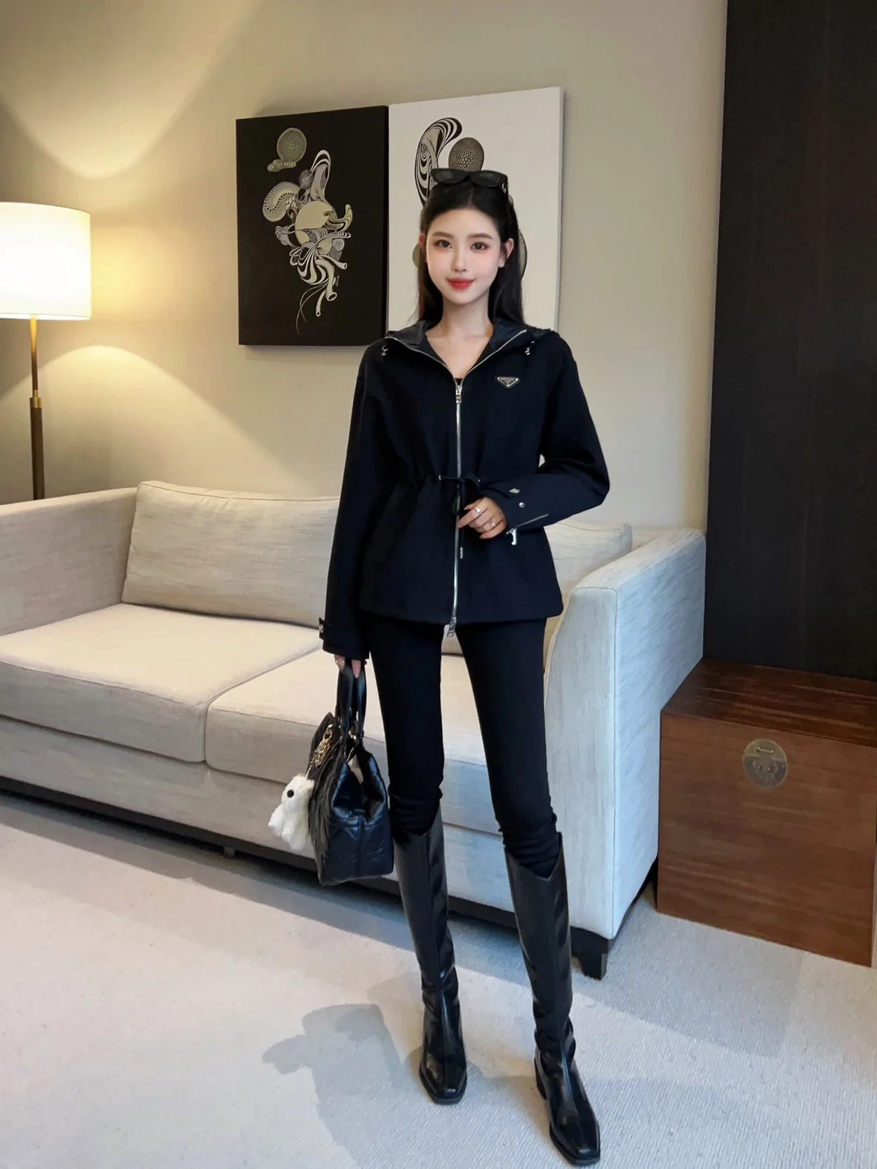 프라다 로고 후드 집업