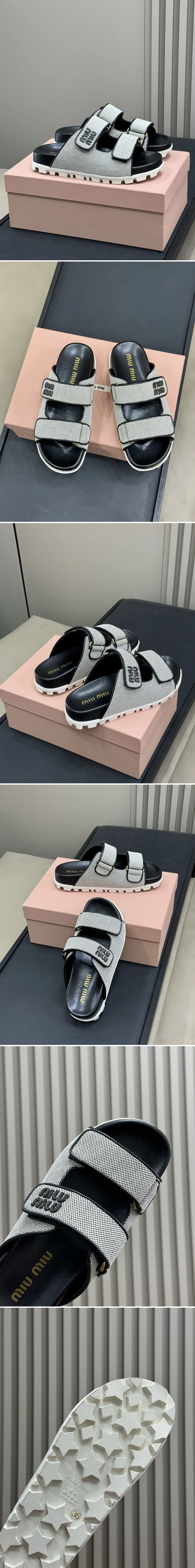 미우미우 캔버스 슬라이드 샌들