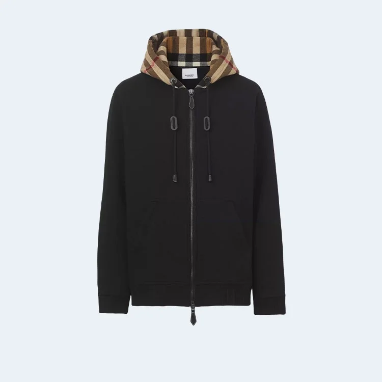 버버리 체크후드 코튼 후드 블랙