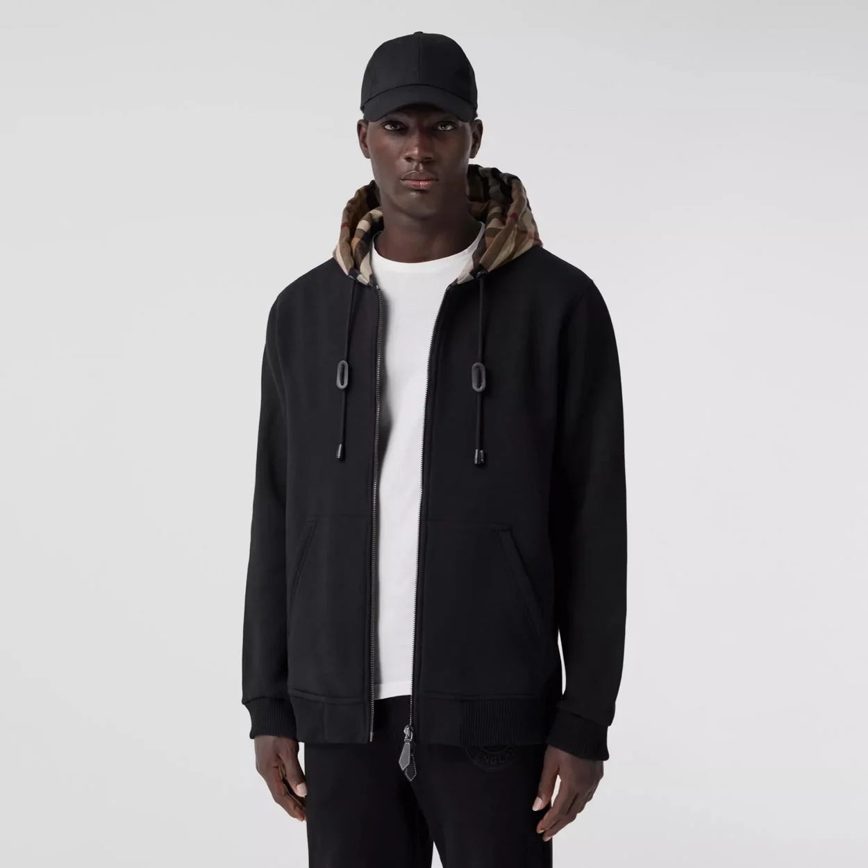 버버리 체크후드 코튼 후드 블랙