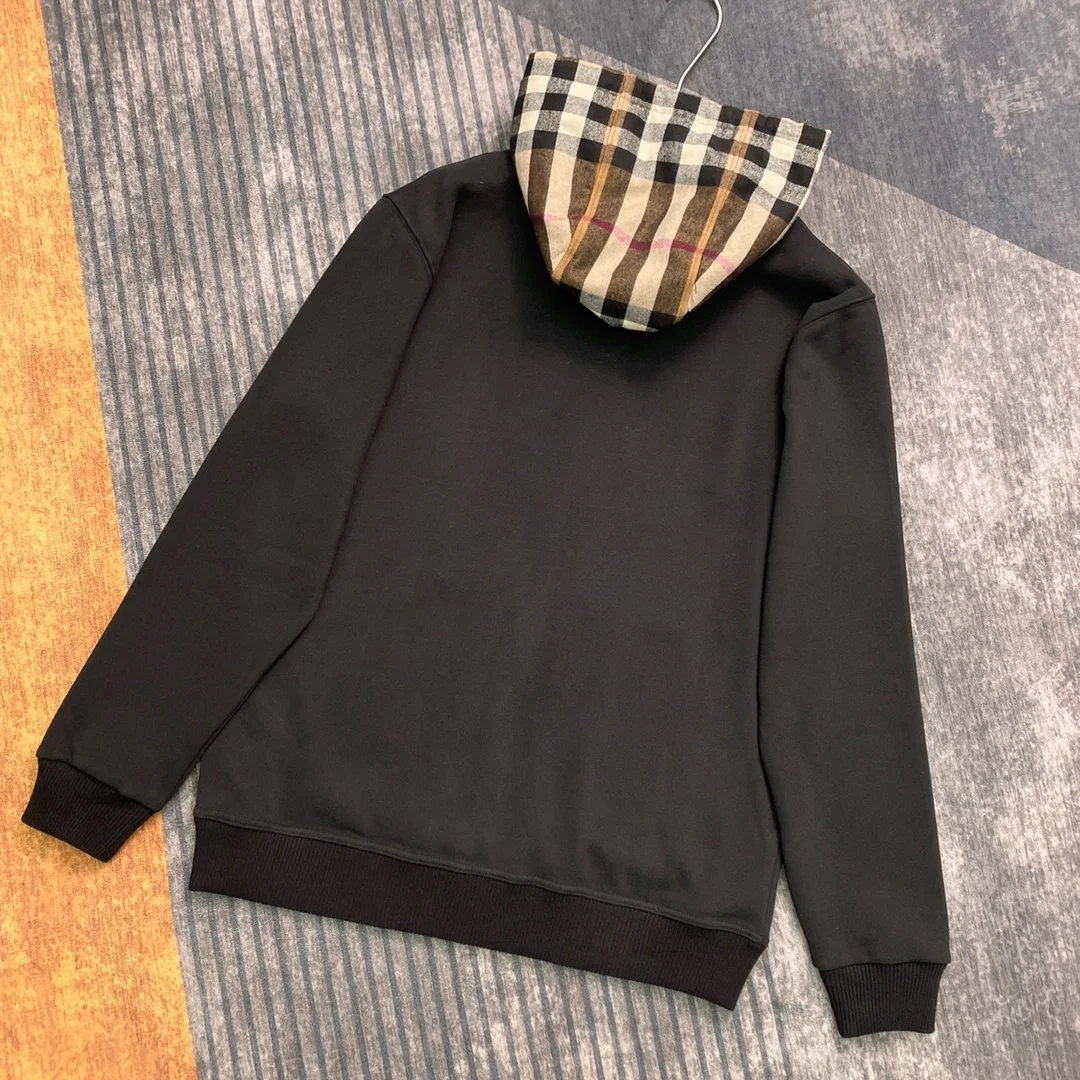 버버리 체크후드 코튼 후드 블랙