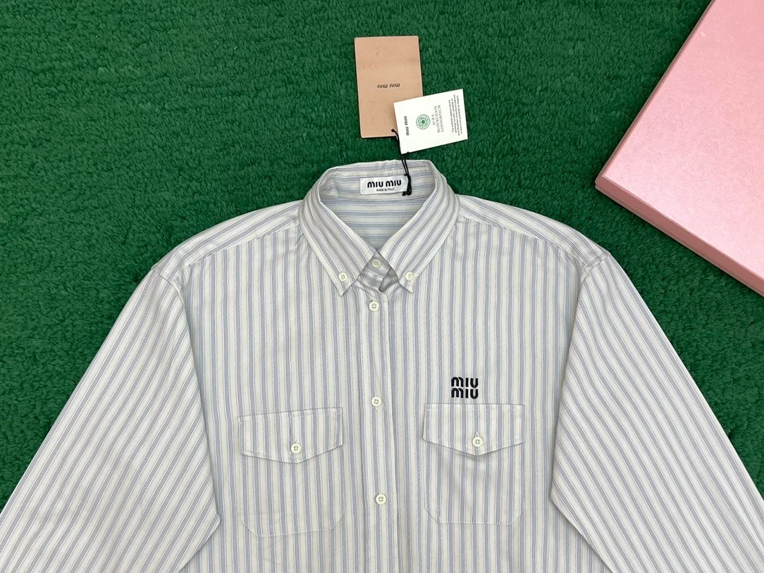 미우미우 스트라이프 코튼 셔츠