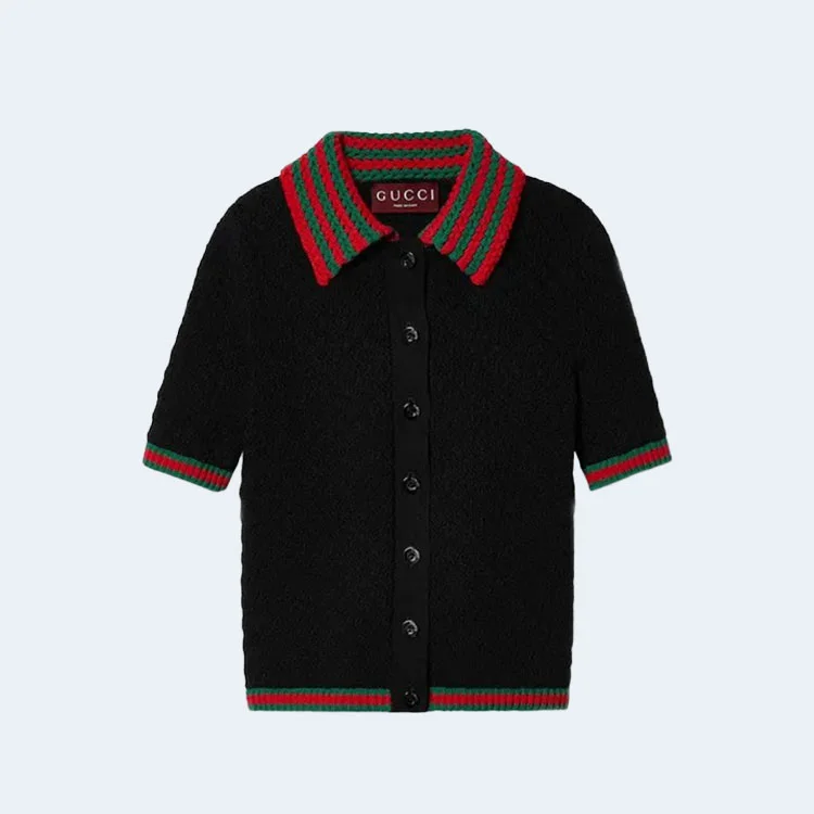 구찌 코튼 레이스 폴로 가디건 위드 웹 여성