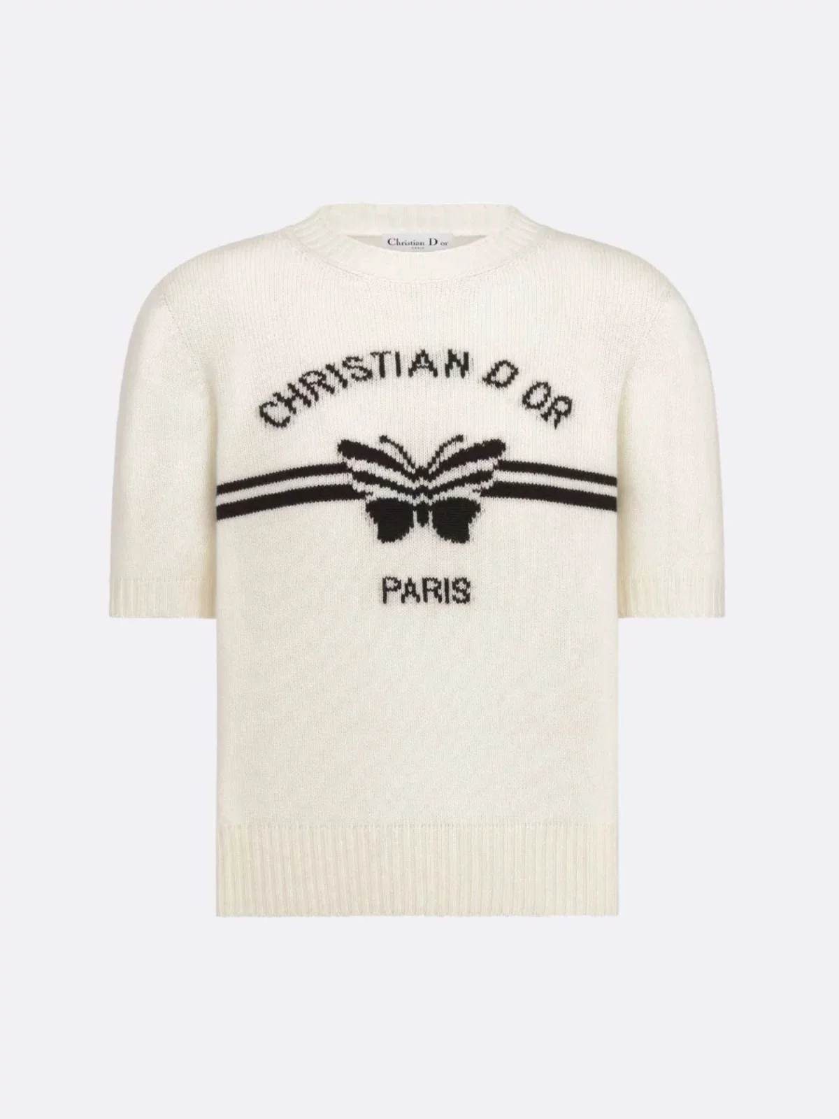 디올 로고 화이트 울 반팔 니트