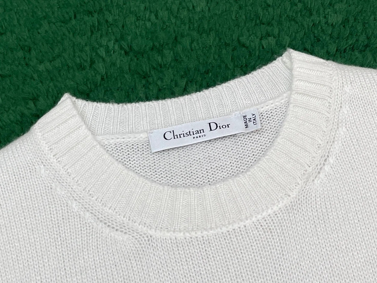 디올 로고 화이트 울 반팔 니트