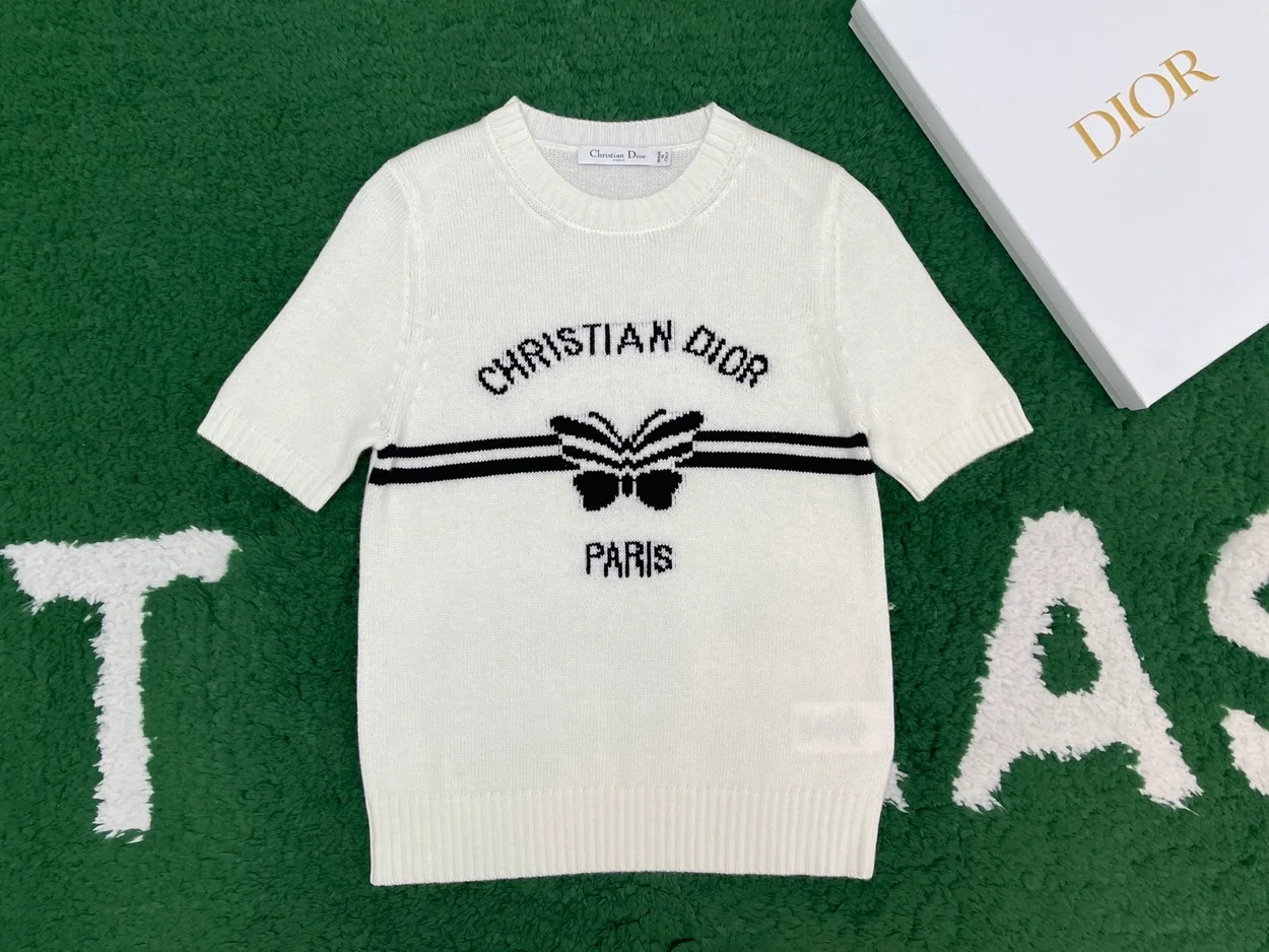 디올 로고 화이트 울 반팔 니트