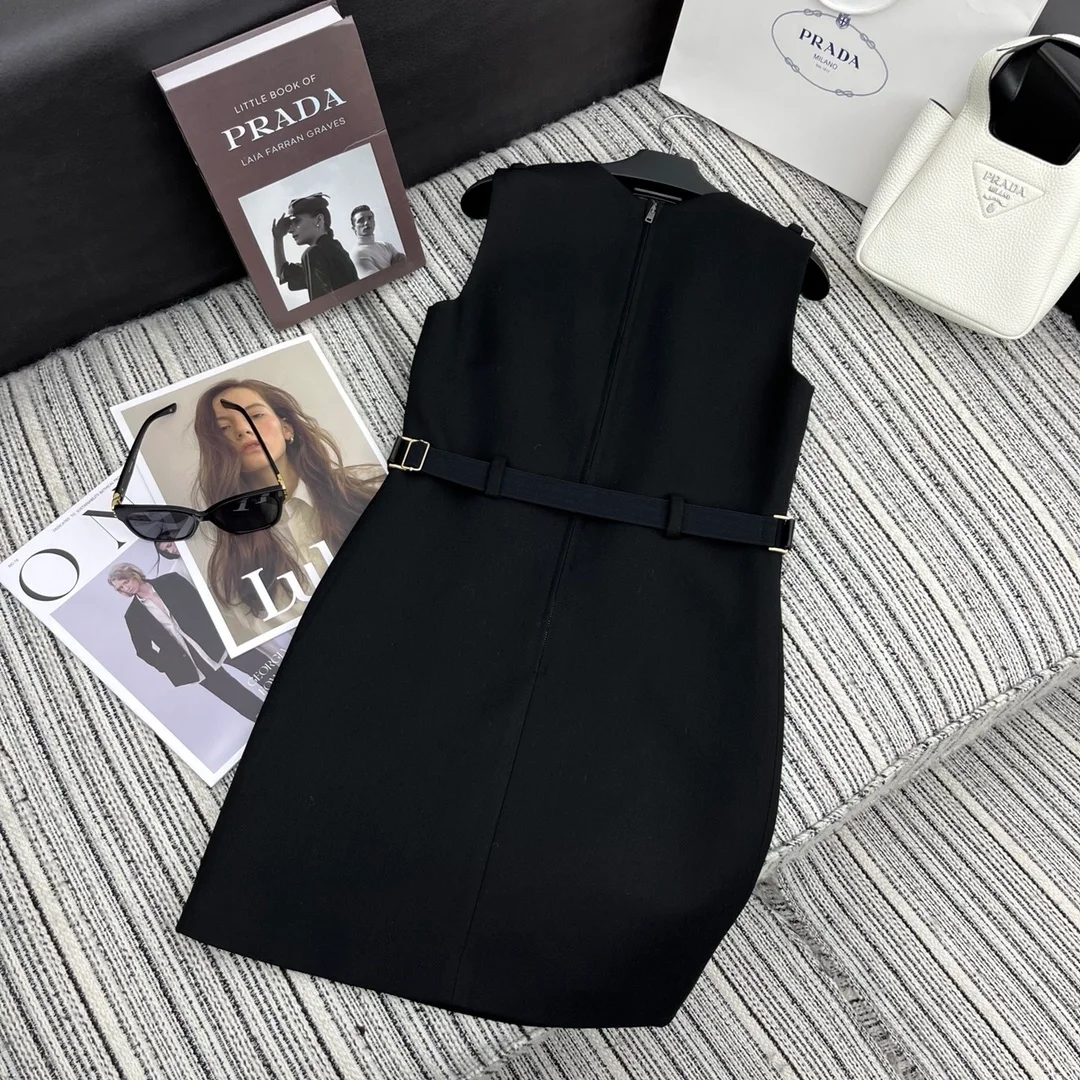 프라다 벨트 울 미니 드레스
