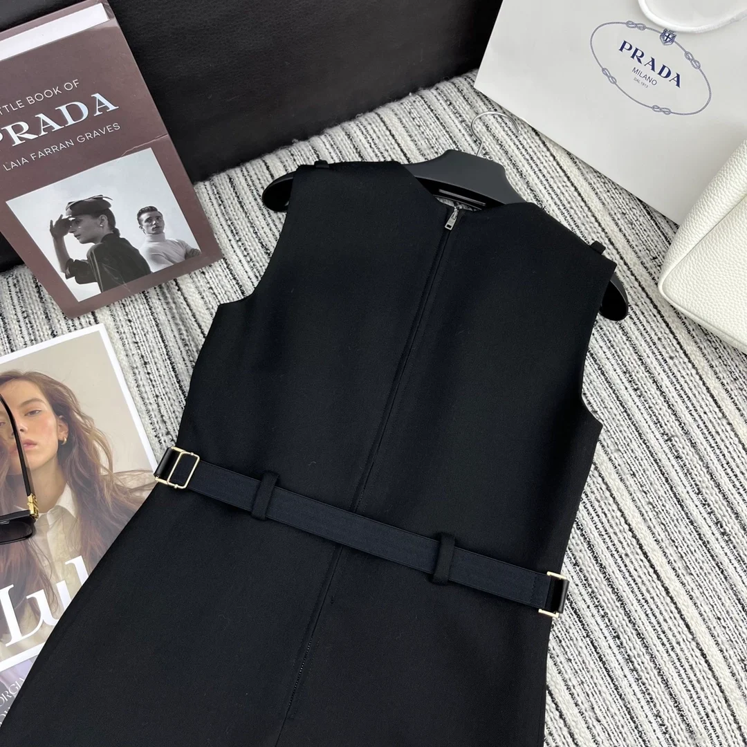 프라다 벨트 울 미니 드레스