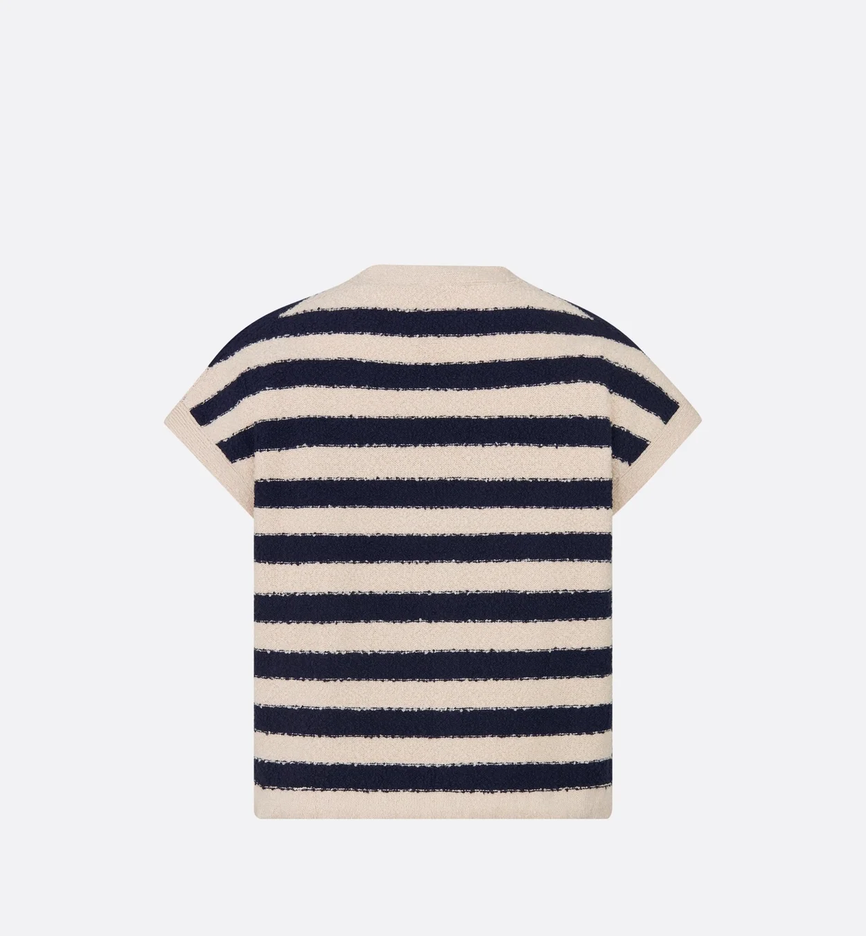 디올 마리니에르 반소매 가디건 네이비 화이트 코튼 니트