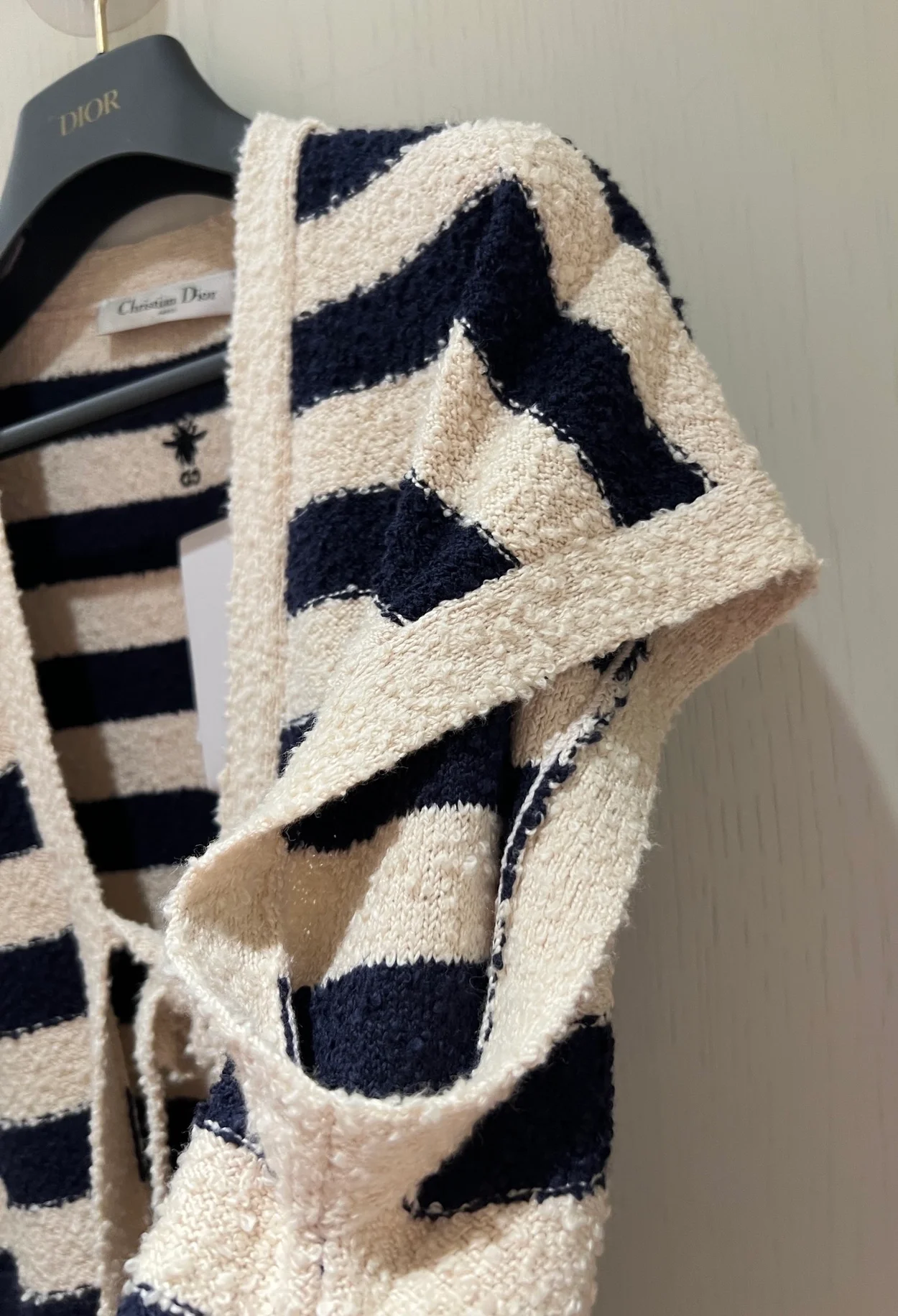 디올 마리니에르 반소매 가디건 네이비 화이트 코튼 니트