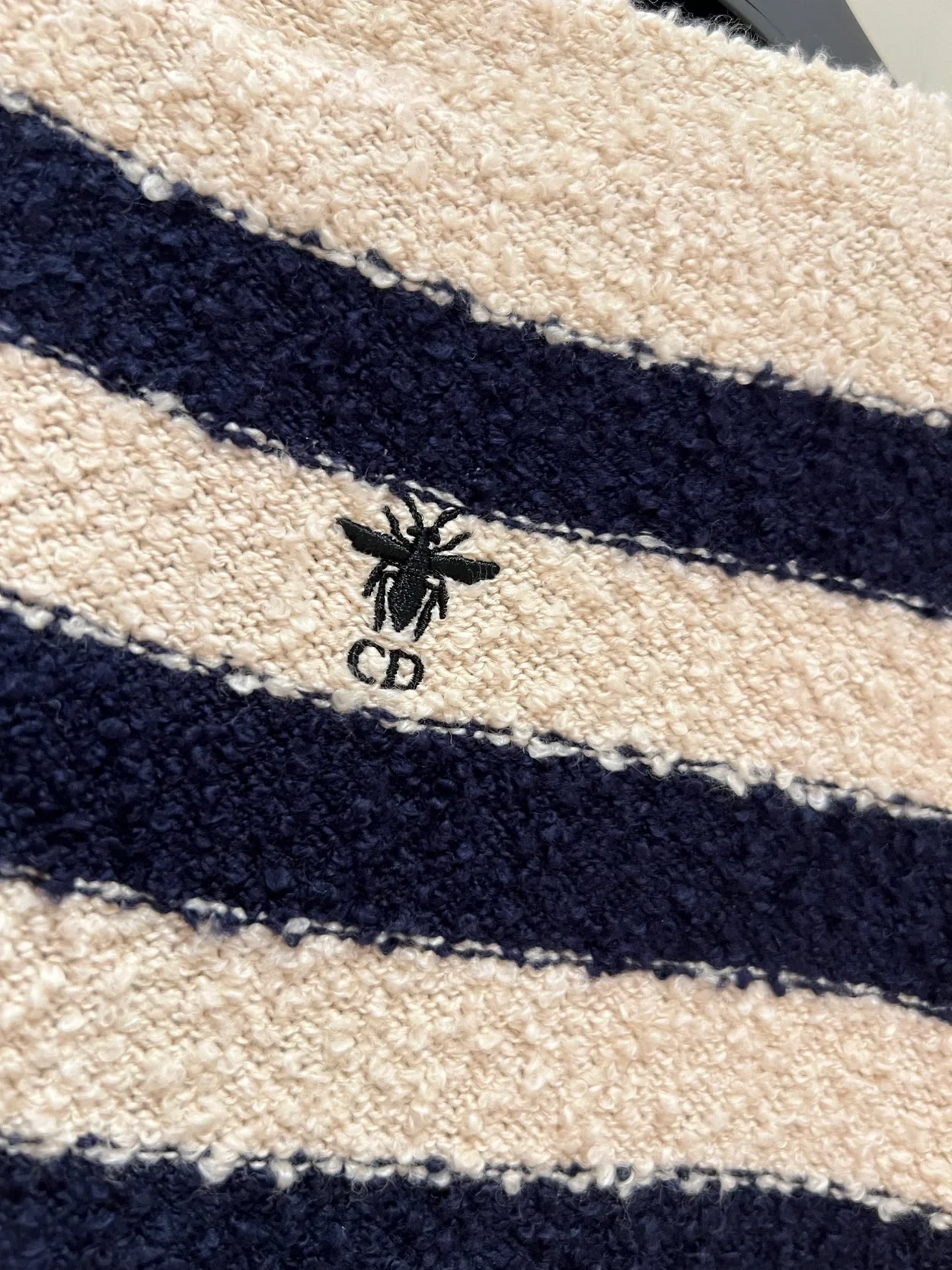 디올 마리니에르 반소매 가디건 네이비 화이트 코튼 니트