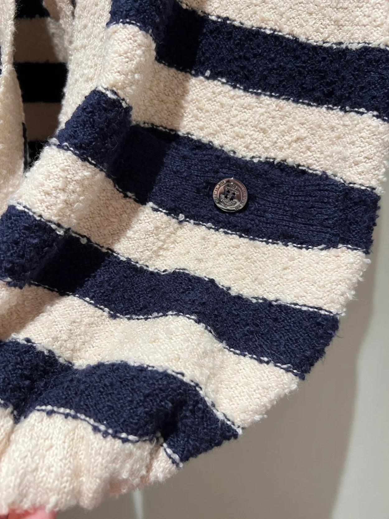 디올 마리니에르 반소매 가디건 네이비 화이트 코튼 니트