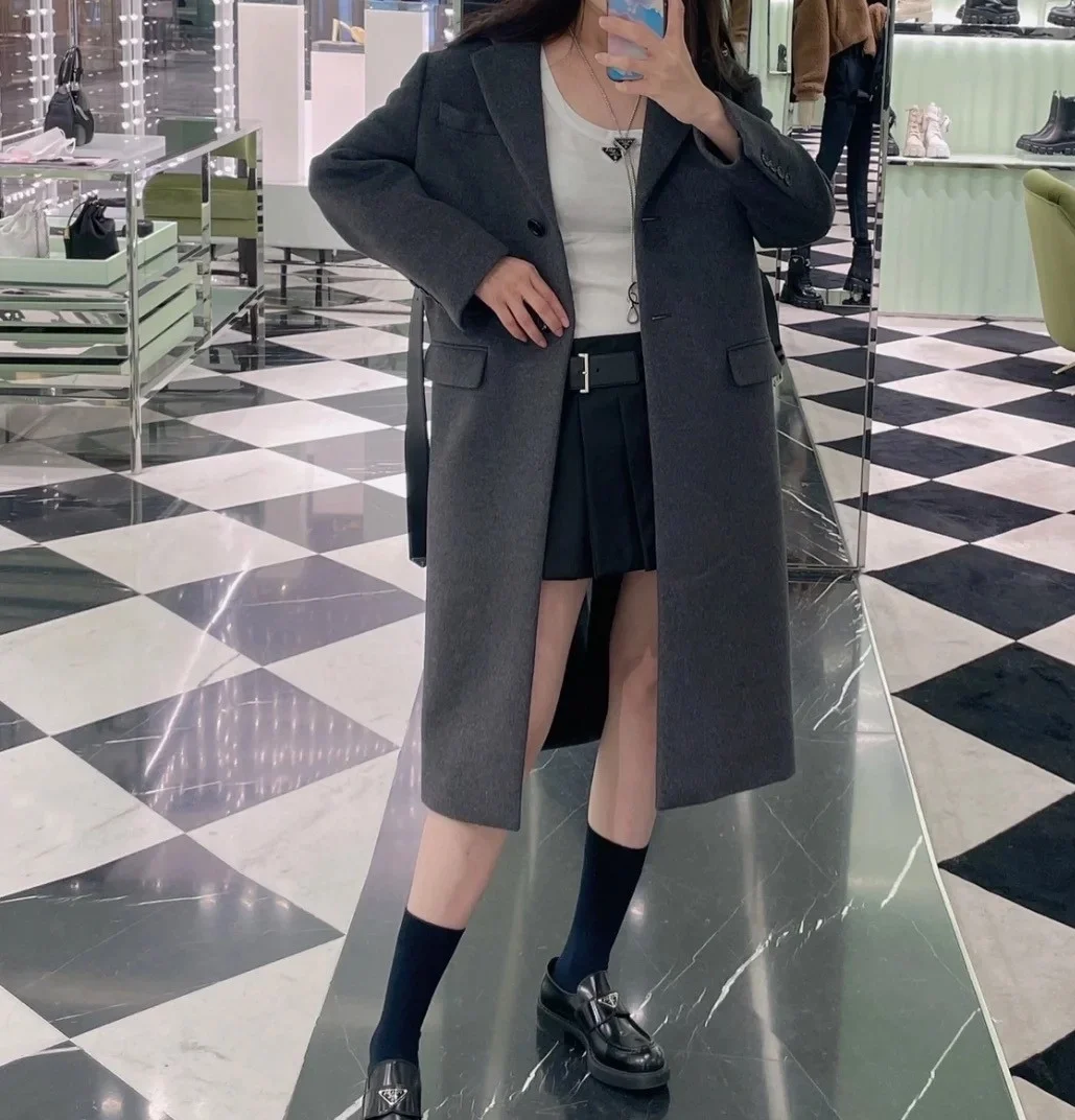 프라다 싱글-브리스티드 코트