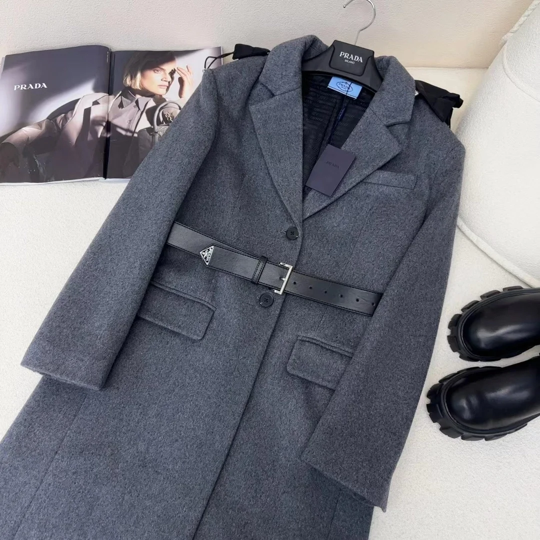 프라다 싱글-브리스티드 코트