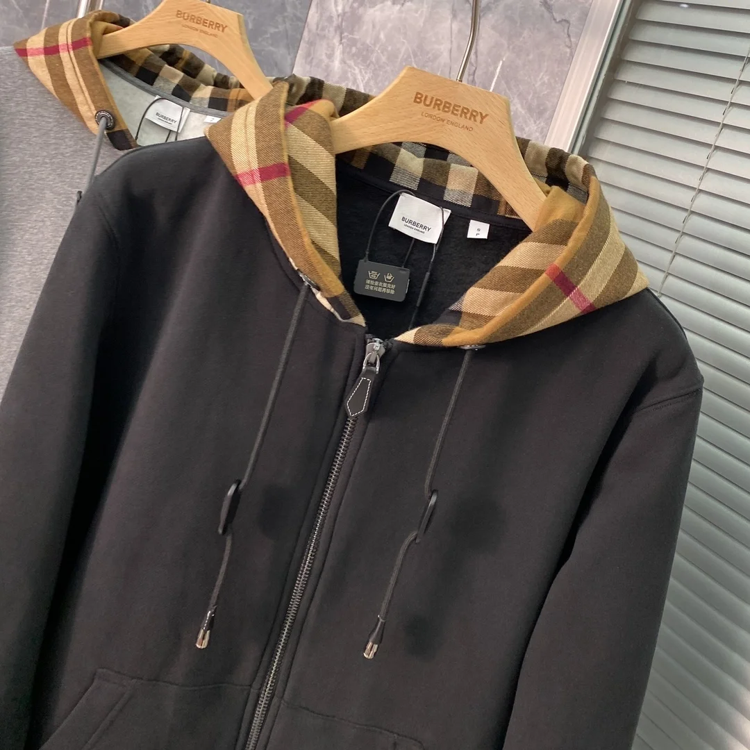 버버리 체크후드 코튼 후드 블랙