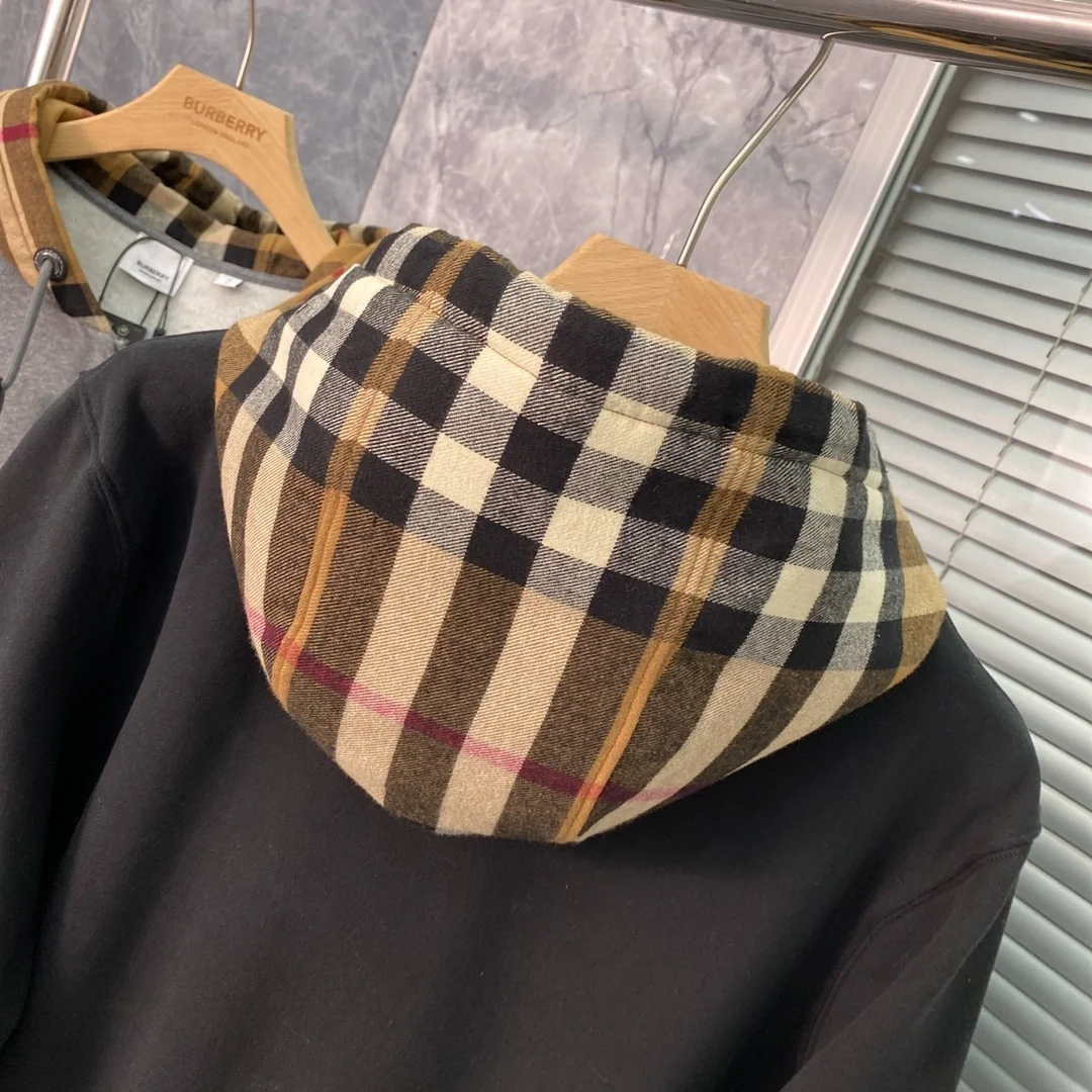 버버리 체크후드 코튼 후드 블랙