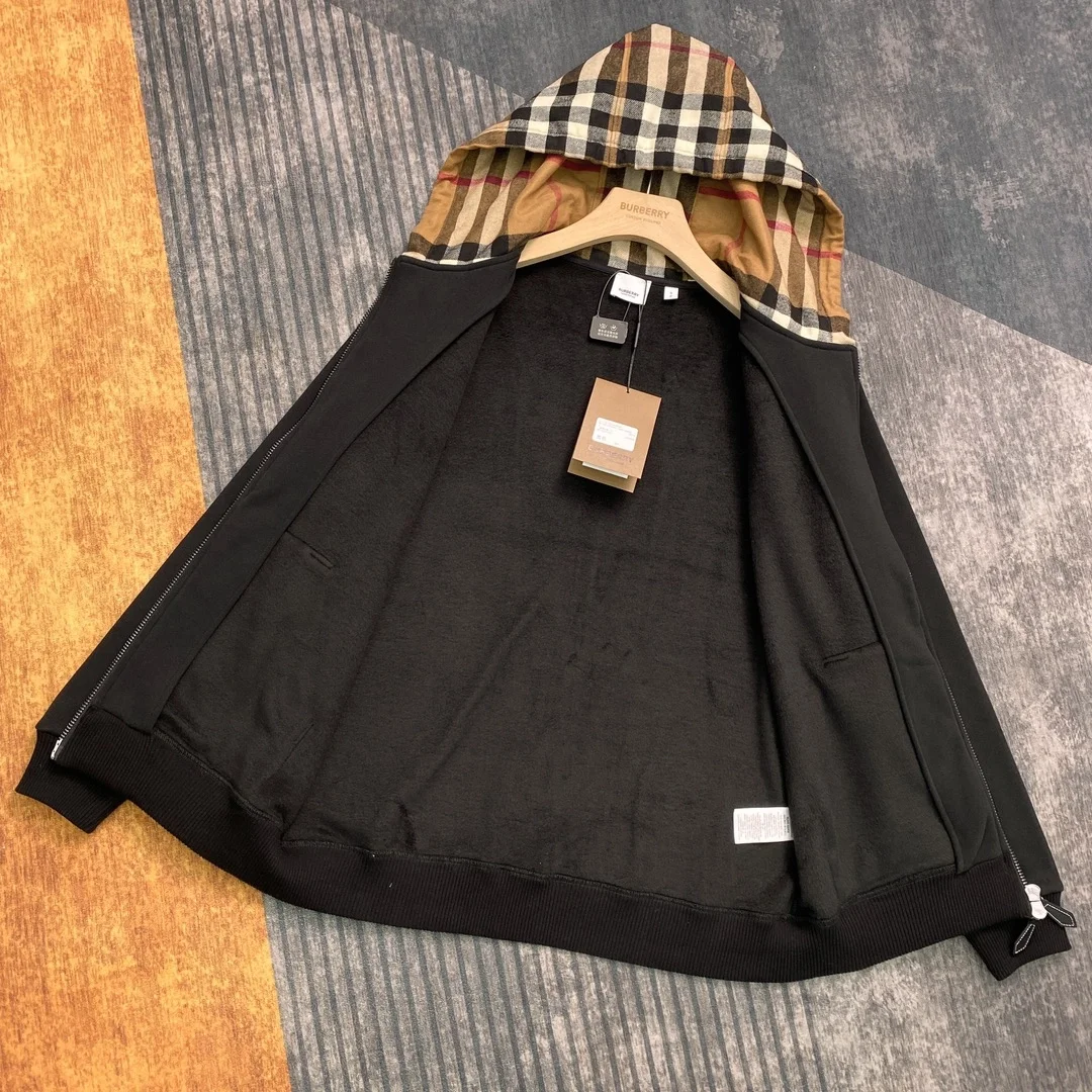 버버리 체크후드 코튼 후드 블랙