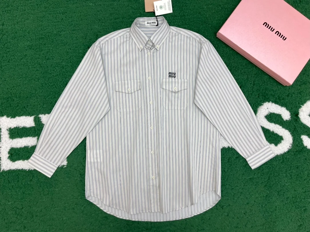 미우미우 스트라이프 코튼 셔츠