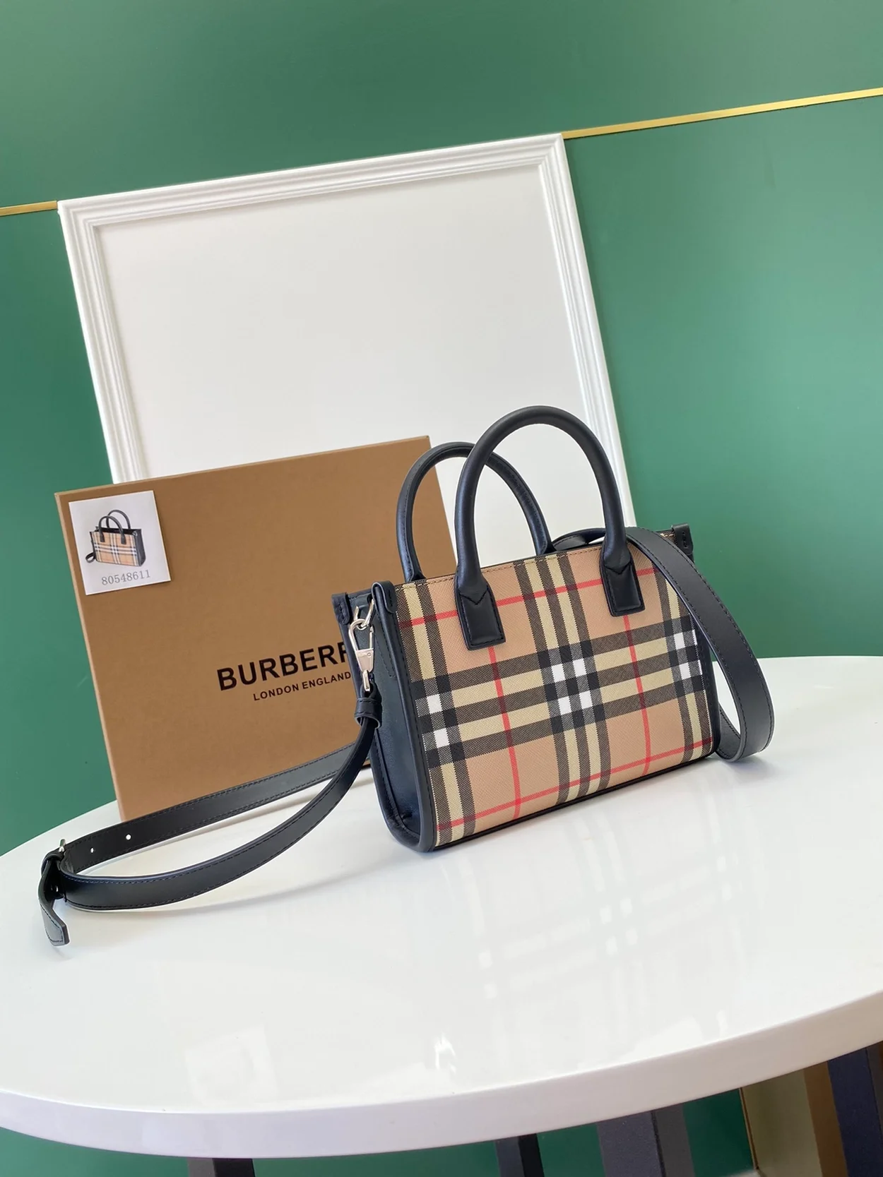 버버리 빈티지 체크 레더 미니 토트백