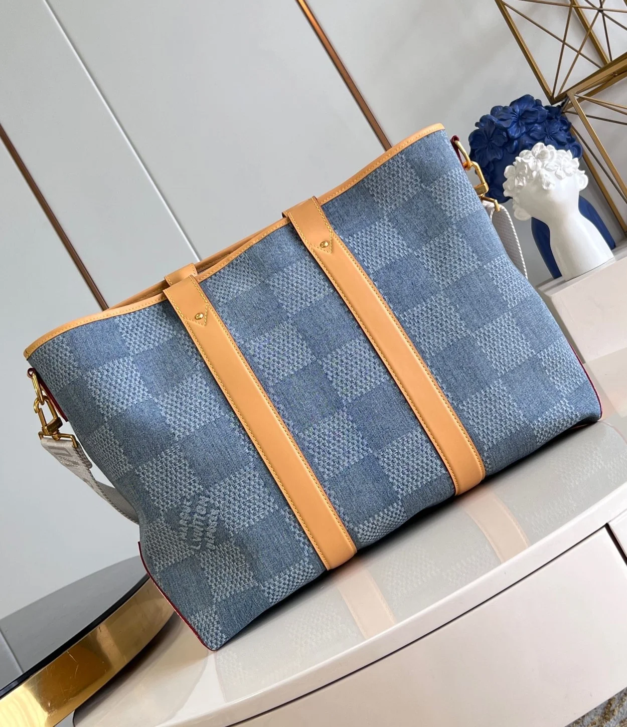 루이비통 위켄드 토트 다미에 데님 블루 N40702