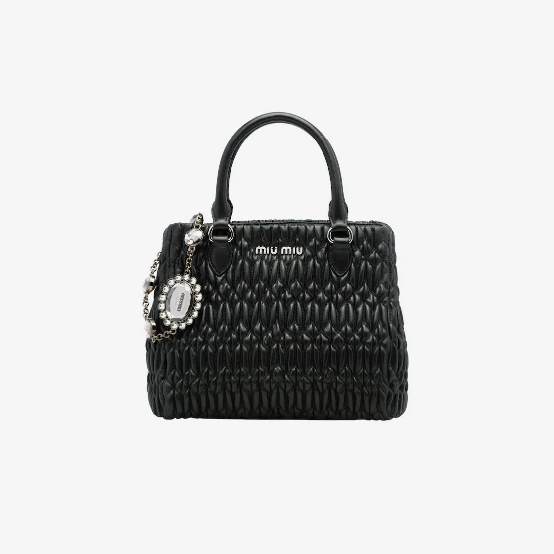 미우미우 크리스탈 클로케 나파 가죽 핸드백 블랙