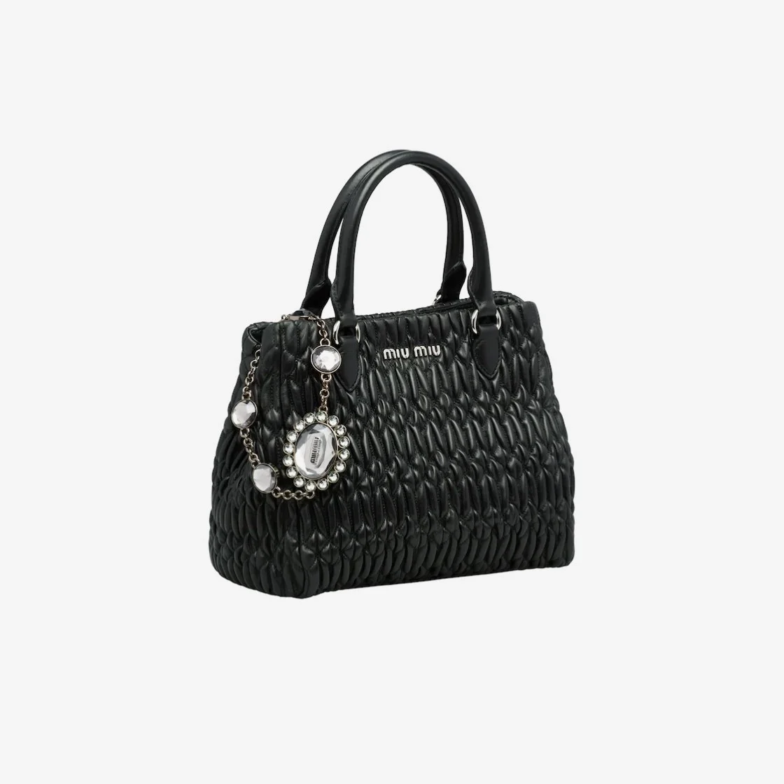 미우미우 크리스탈 클로케 나파 가죽 핸드백 블랙