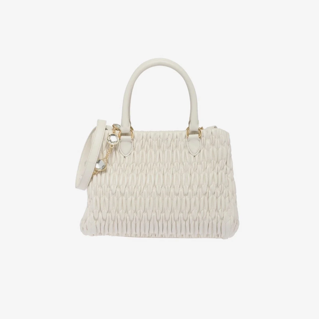 미우미우 크리스탈 클로케 나파 가죽 핸드백 화이트