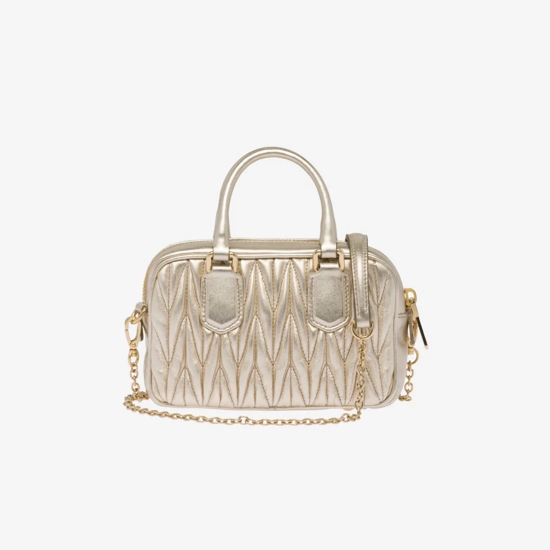 미우미우 마테라쎄 나파 가죽 탑 핸들 미니백 골드