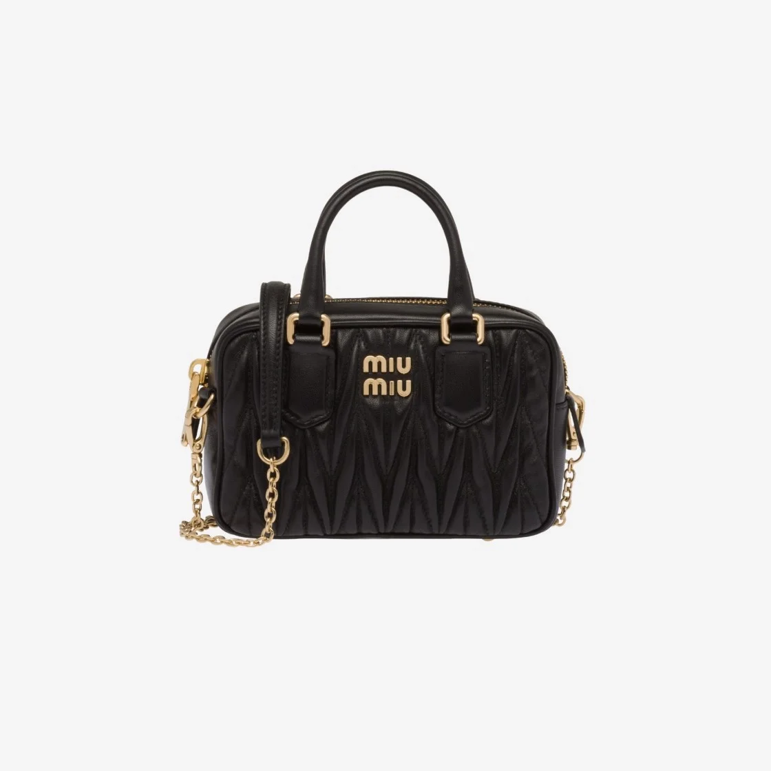 미우미우 마테라쎄 나파 가죽 탑 핸들 미니백 블랙