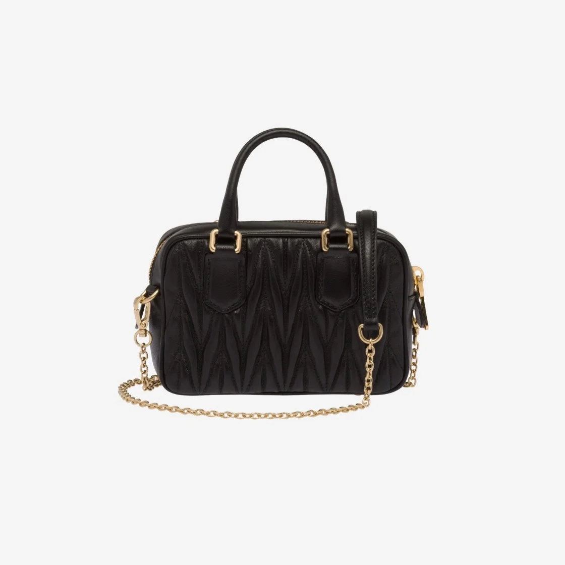 미우미우 마테라쎄 나파 가죽 탑 핸들 미니백 블랙