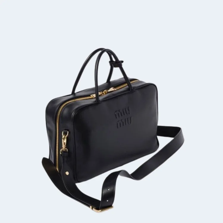 미우미우 가죽 스트랩 탑 핸들백 블랙