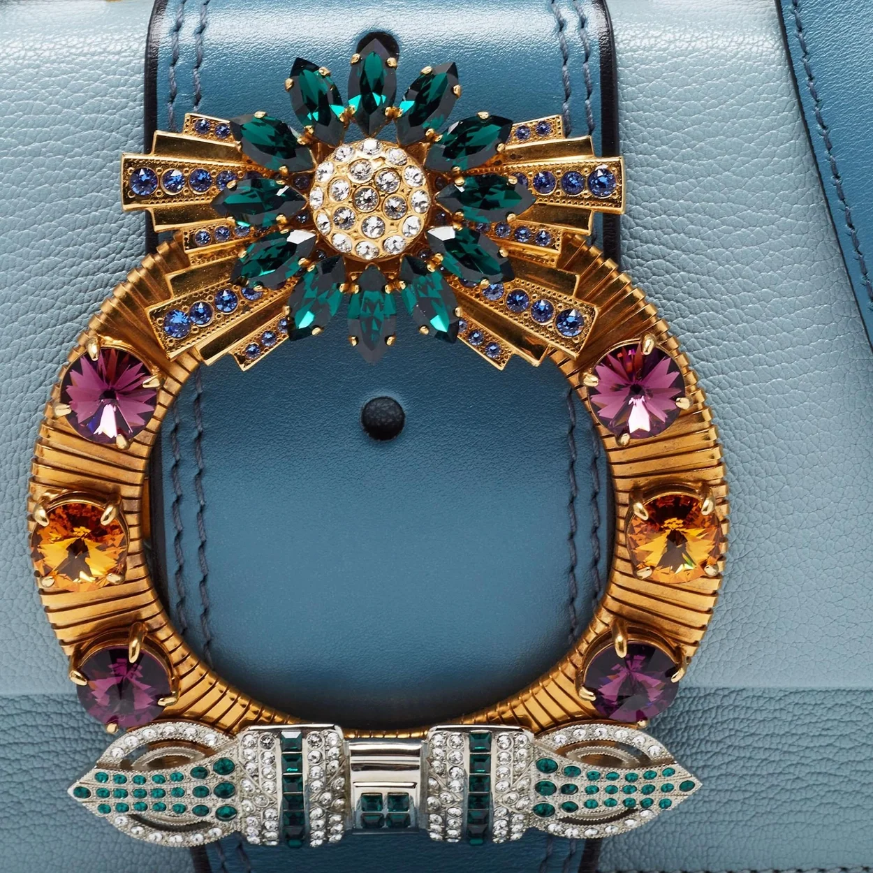 미우미우 크리스탈 버클 플랩 숄더백 블루