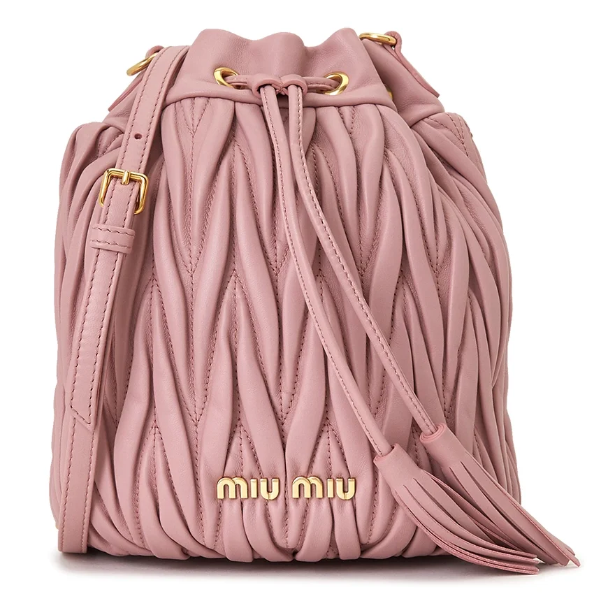 미우미우 마테라쎄 나파 가죽 버킷백 핑크