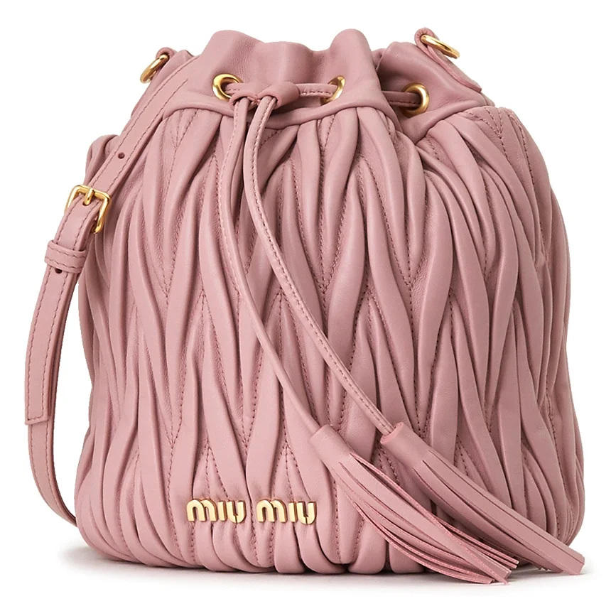 미우미우 마테라쎄 나파 가죽 버킷백 핑크