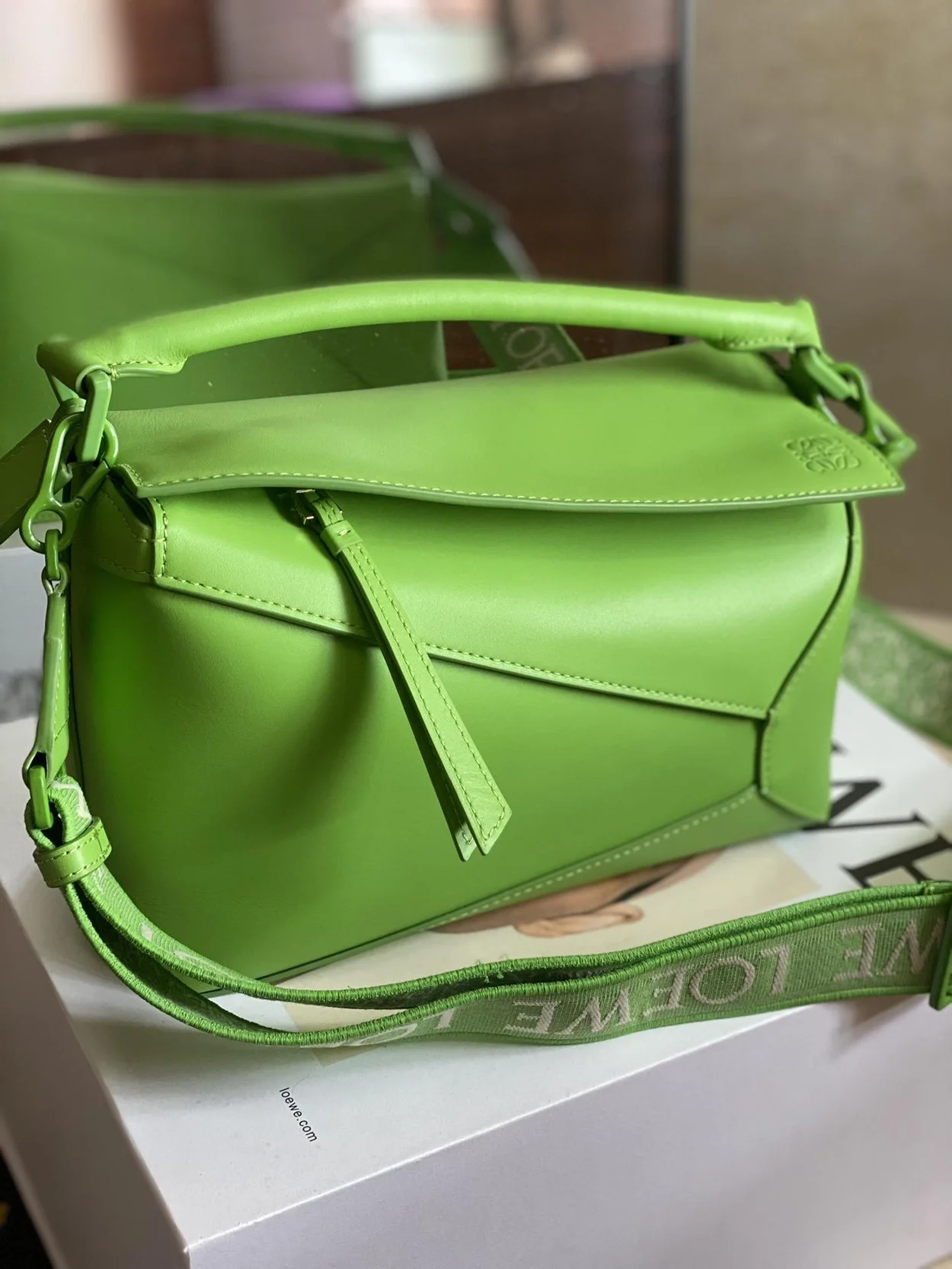 로에베 사틴 스몰 퍼즐 엣지 백 그린