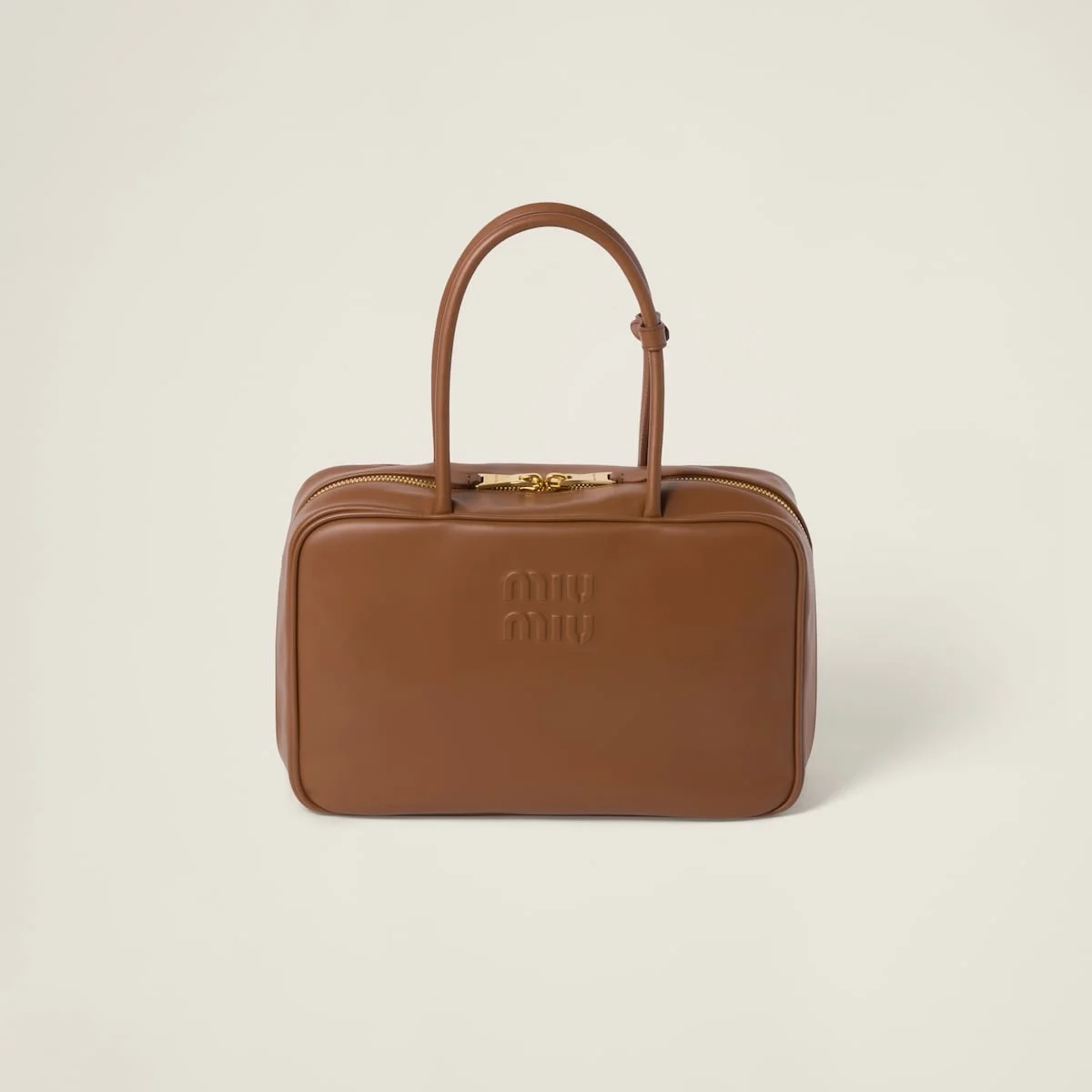 미우미우 가죽 탑 핸들 숄더백 브라운