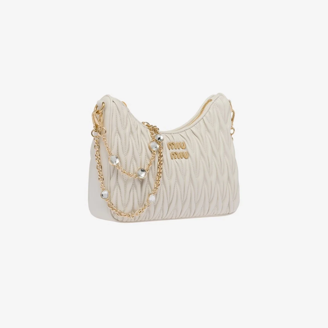 미우미우 마테라쎄 나파 가죽 숄더백 크리스탈 화이트