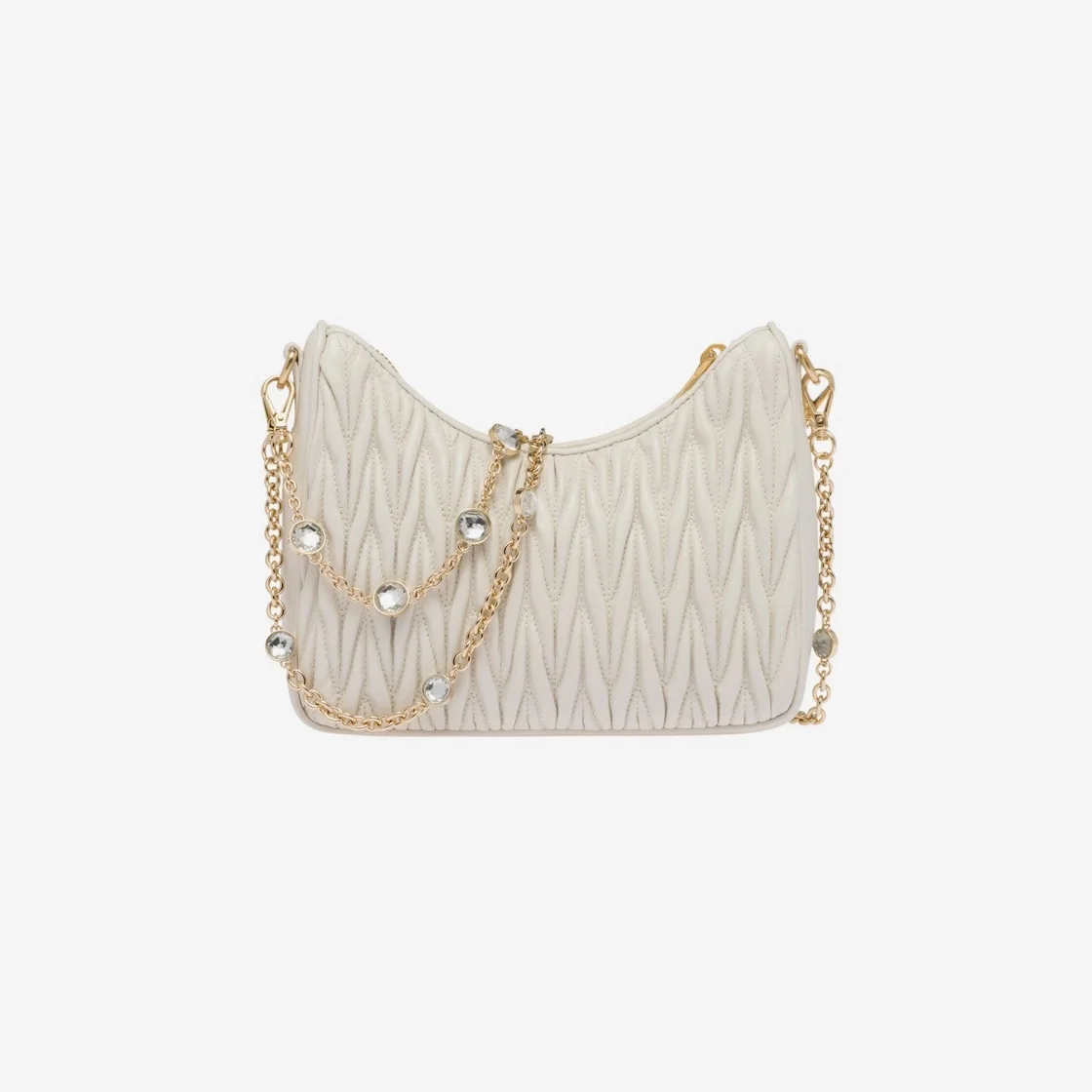 미우미우 마테라쎄 나파 가죽 숄더백 크리스탈 화이트