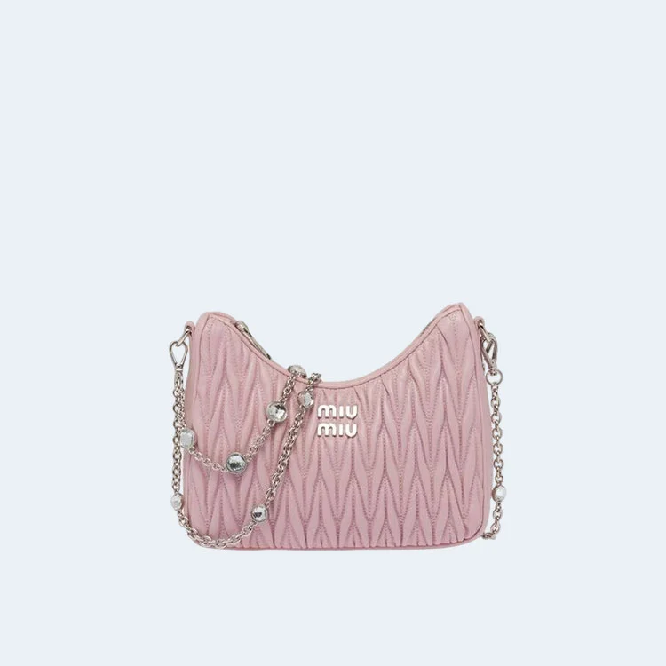 미우미우 마테라쎄 나파 가죽 숄더백 크리스탈 핑크