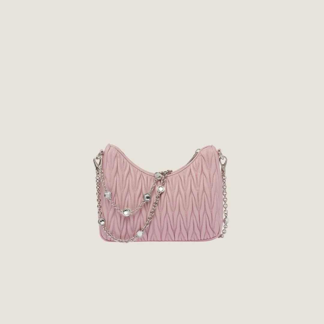 미우미우 마테라쎄 나파 가죽 숄더백 크리스탈 핑크