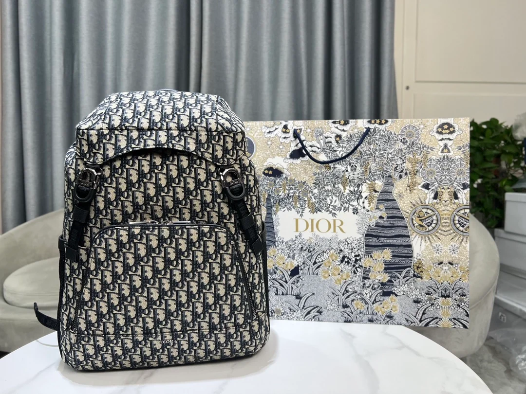 디올 Dior 8 플랩 베이지 오블리크 자카드 백팩