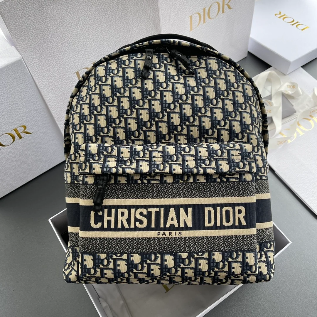 디올 오블리크 자카드 트래블 백팩 블루