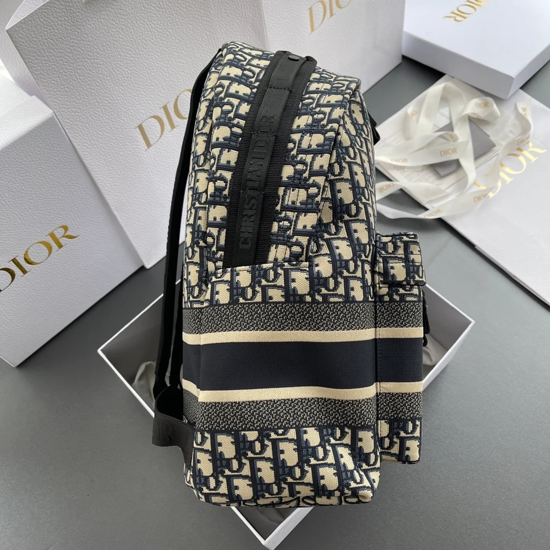 디올 오블리크 자카드 트래블 백팩 블루